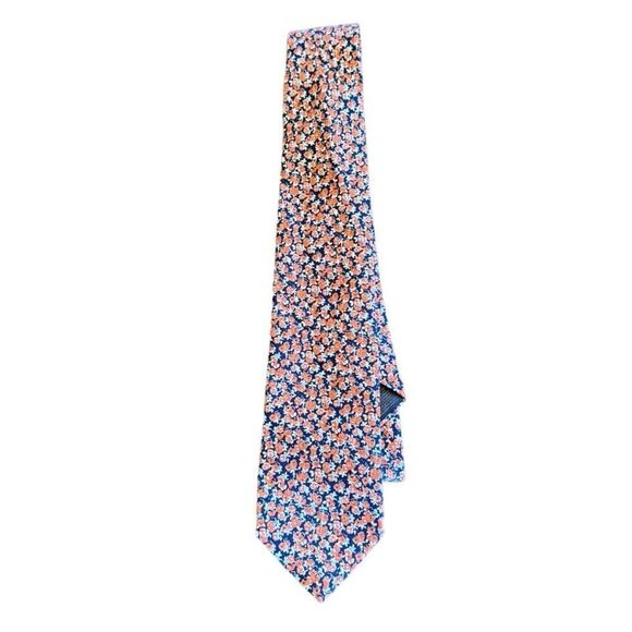 Brooks Brothers Tie Orange Navy Floral Italian Fabric NWT - Picture 1 of 4